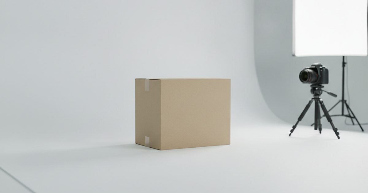 A product box on a photo backdrop, ready for listing photography
