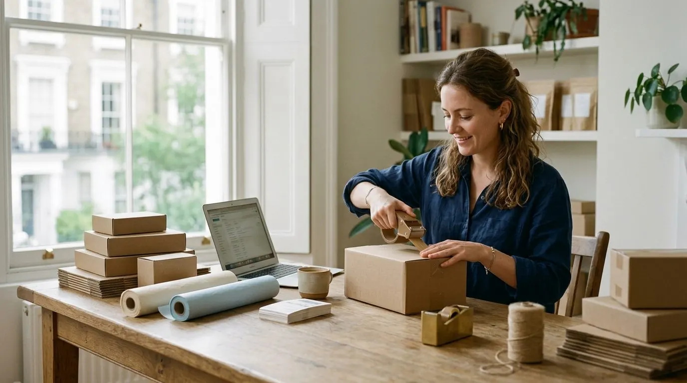 An online seller packing an order