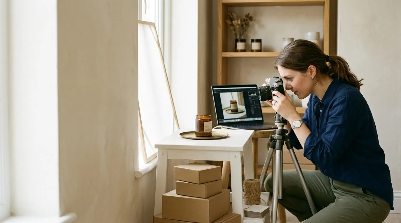 A founder photographing a product for her own webshop